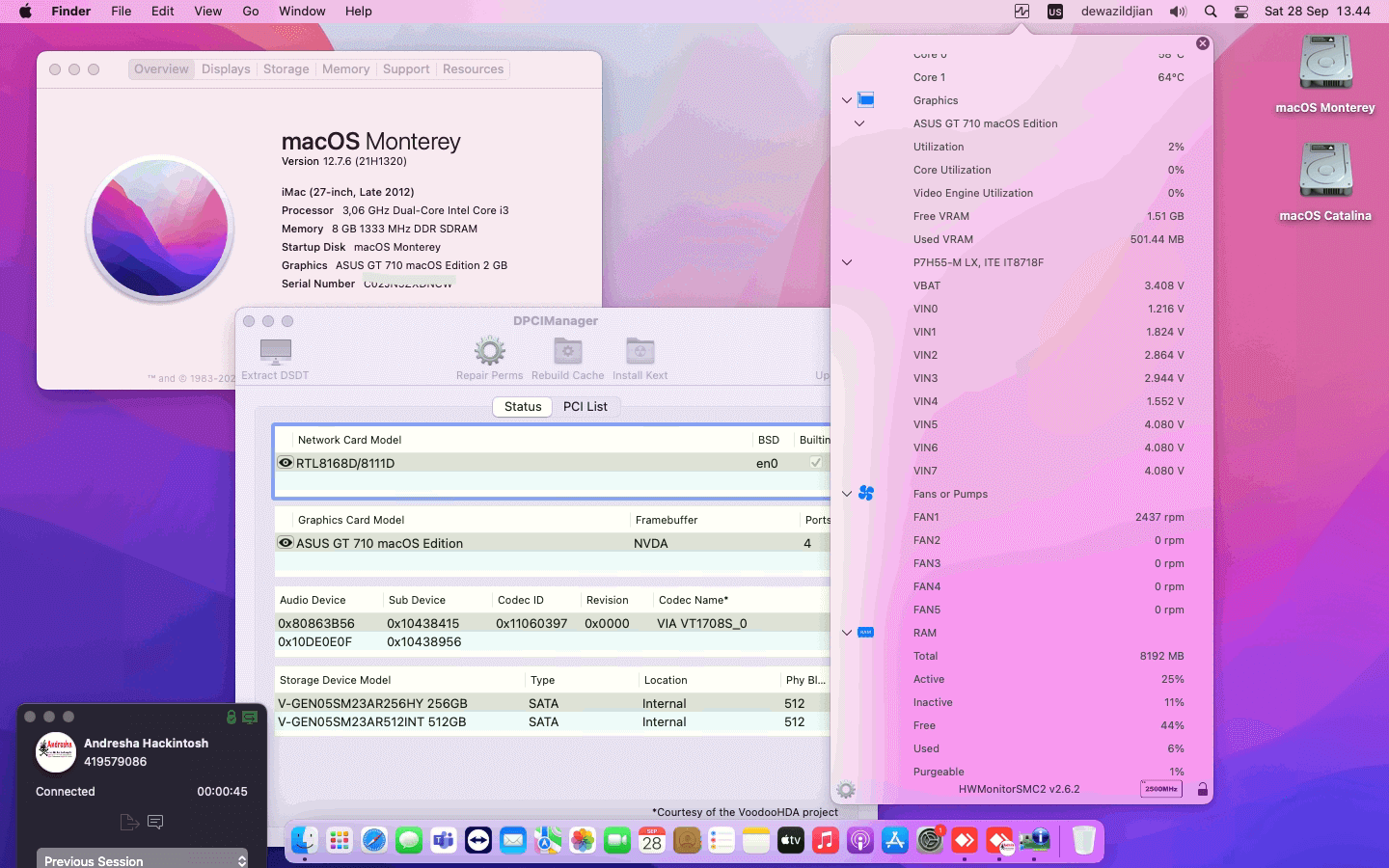 Success Hackintosh macOS Monterey 12.7.6 Build 21H1320 in Asus P7H55M-LX + Intel Core i3 540 + Asus GT 710
